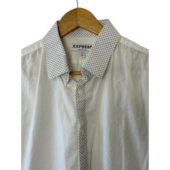 Express Extra Slim White w/ Black Pattern Button-Up Shirt Men's Large 16-16.5 - Picture 2 of 6